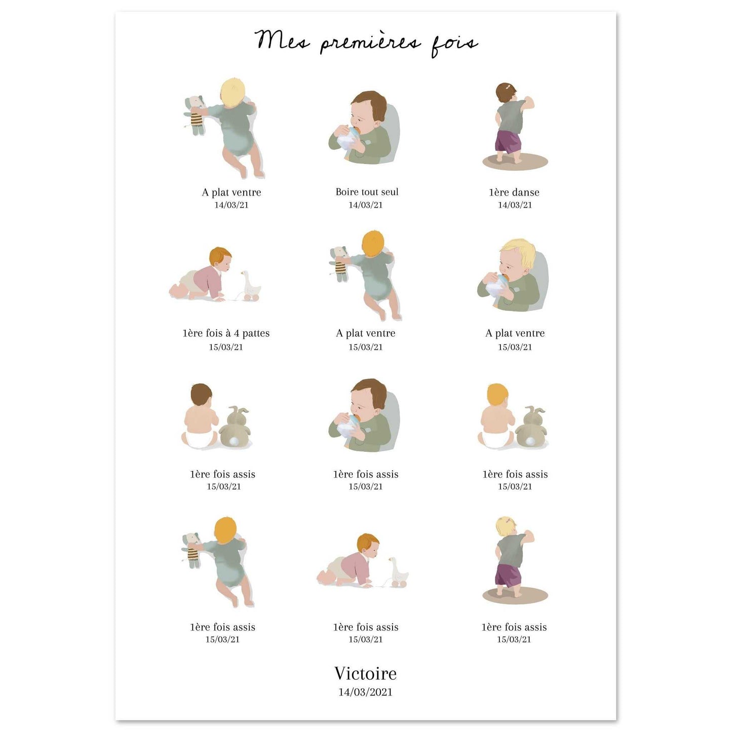 Affiche illustrations Mes premieres fois de bebe