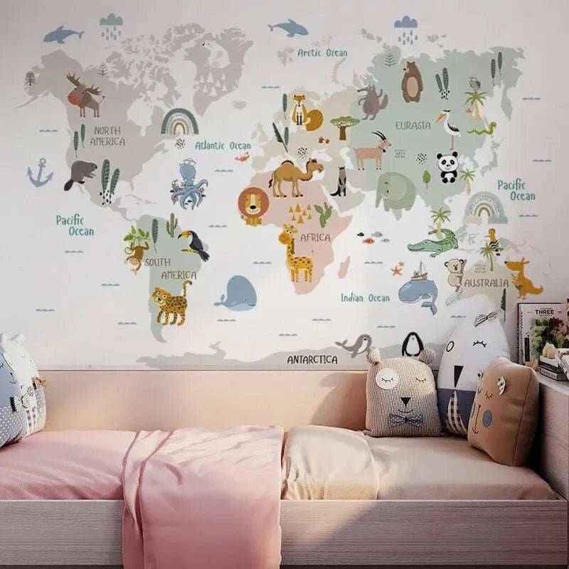 Sticker mural - Animaux carte du monde