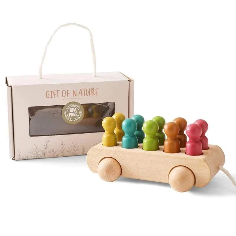 Jouet en bois - Voiture figurines colorées