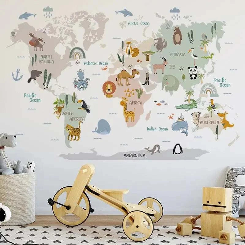 Sticker mural - Animaux carte du monde