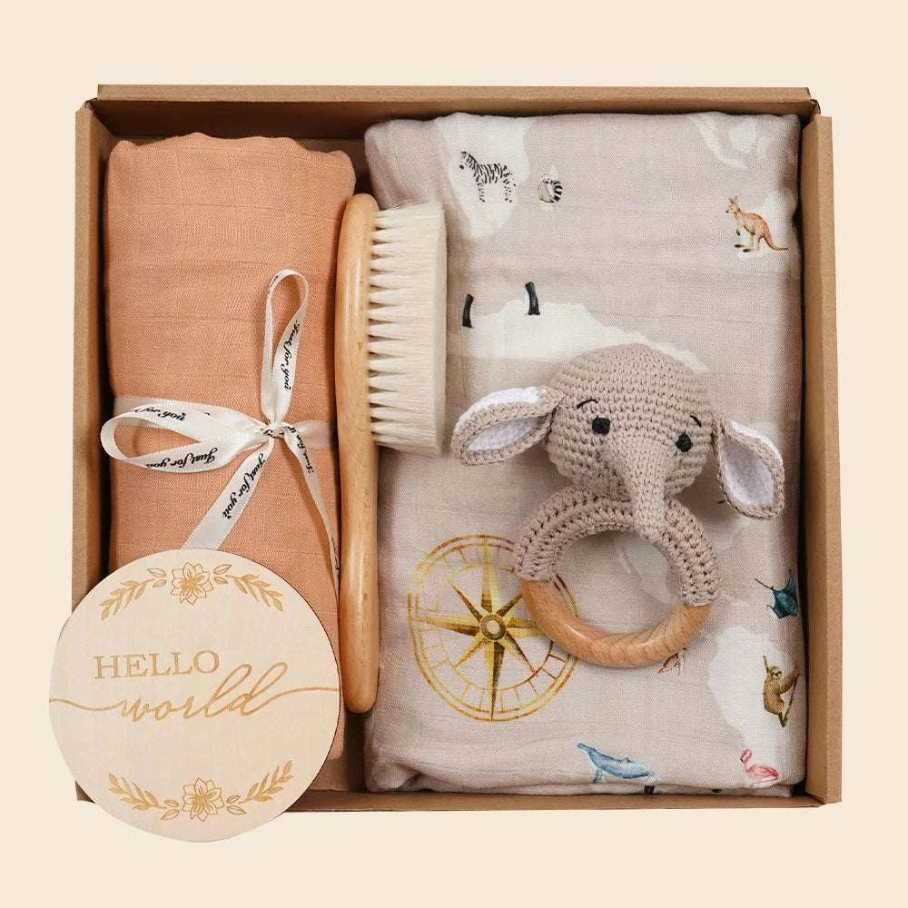 Coffret cadeau de naissance - Hochet Eléphant - 5 pièces