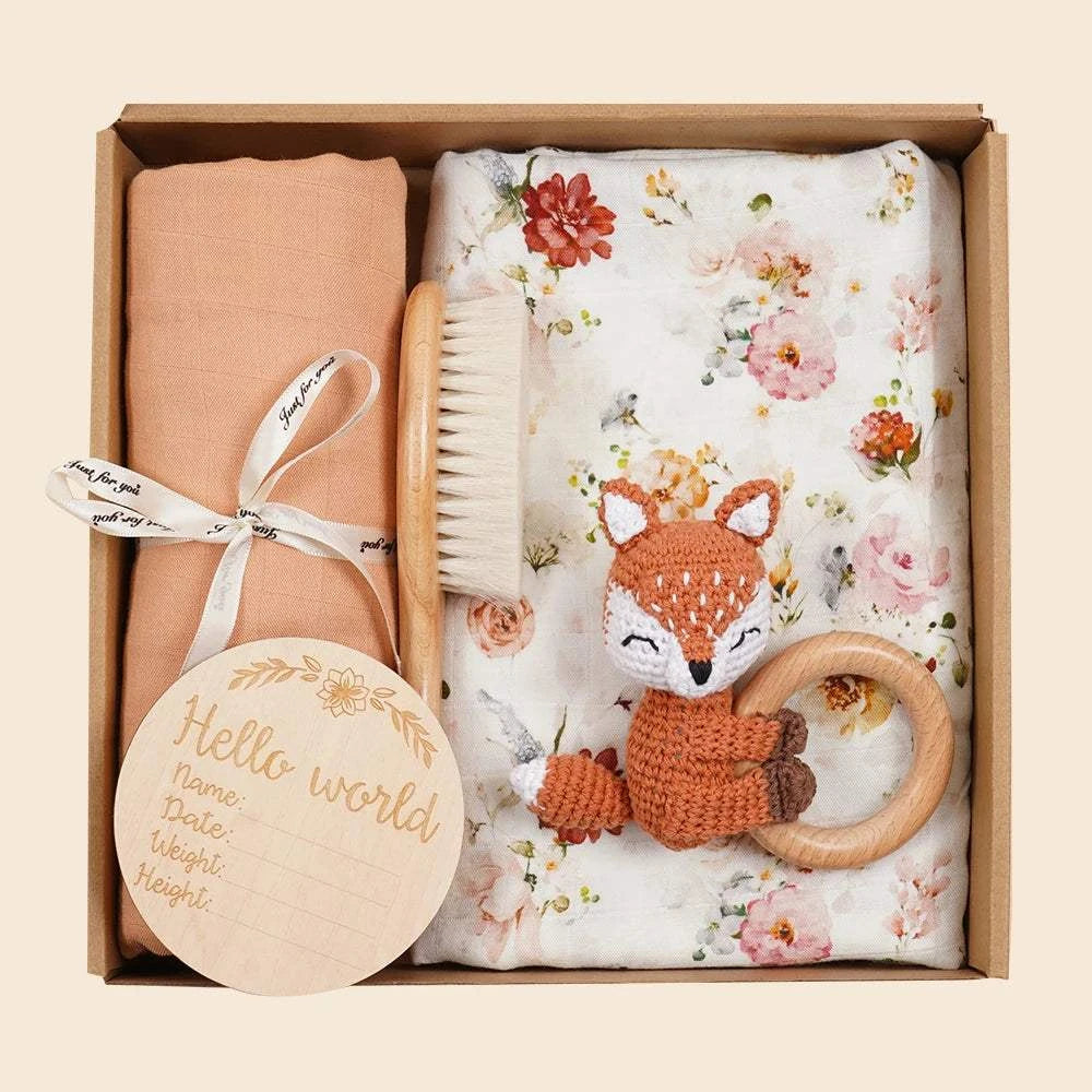 Cadeau de naissance - Coffret Hochet Renard - 5 pièces