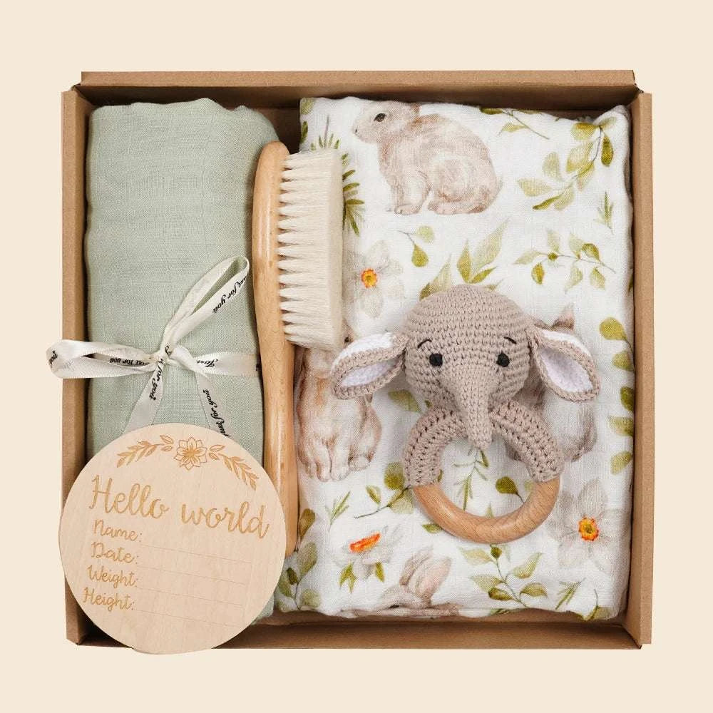 Coffret cadeau de naissance - Hochet Eléphant - 5 pièces