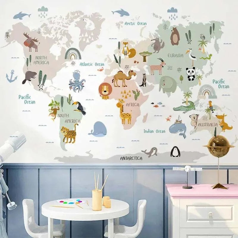 Sticker mural - Animaux carte du monde