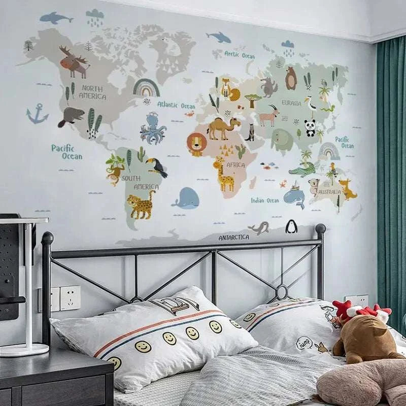 Sticker mural - Animaux carte du monde