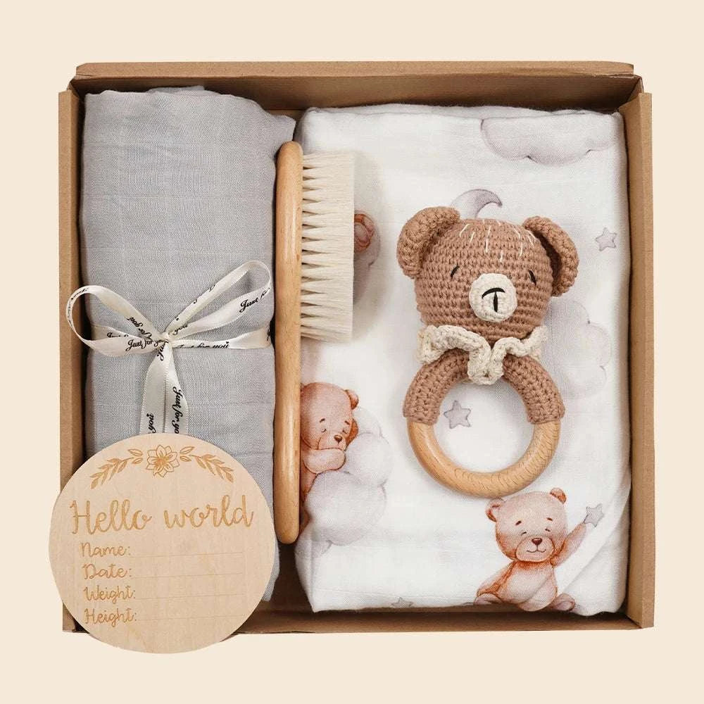 Cadeau de naissance - Coffret Hochet ours - 5 pièces