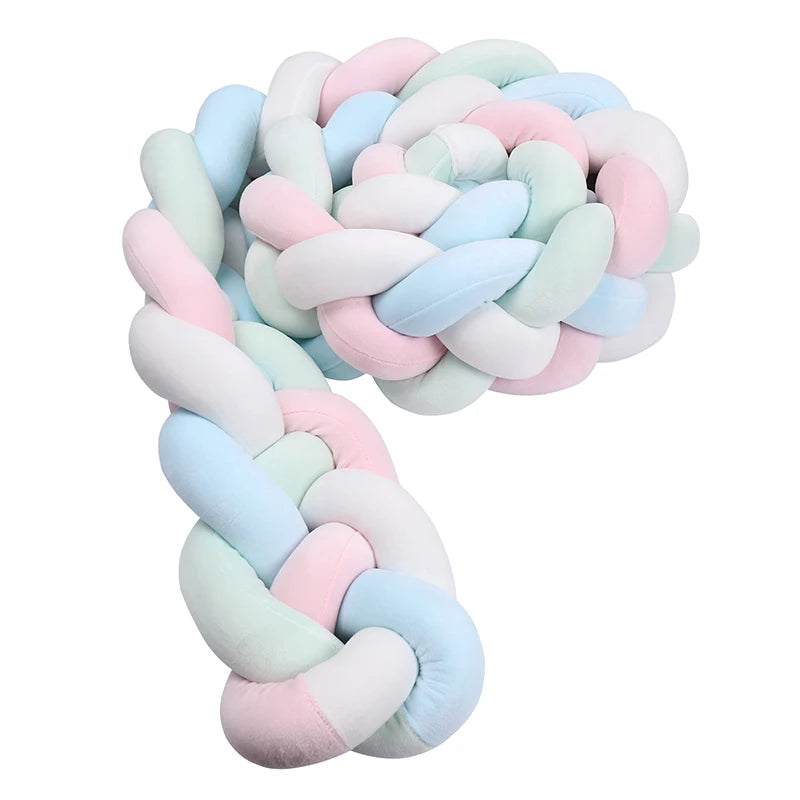 Tresse de lit 4 brins - Bleu, rose, vert d'eau et blanc