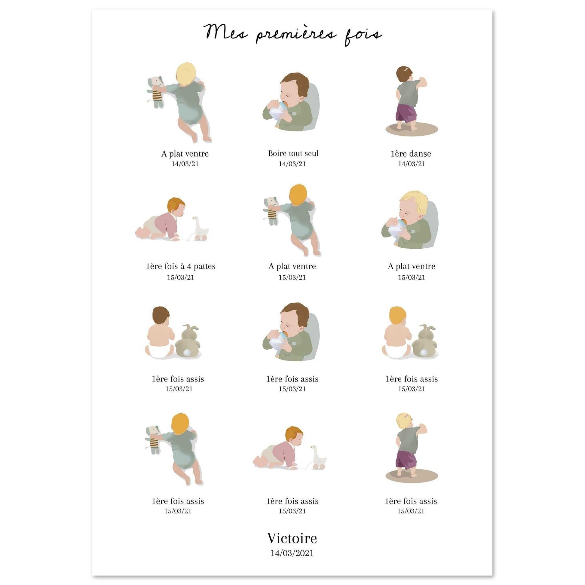Affiche illustrations Mes premieres fois de bebe