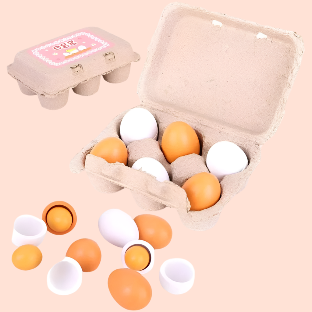 Jeu d’imitation boîte de 6 œufs en bois