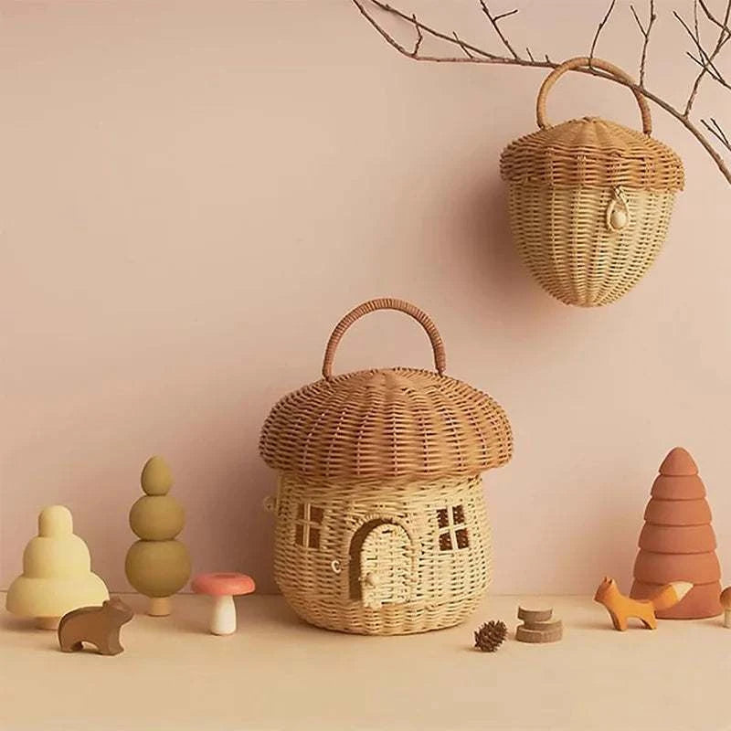 Panier champignon tressé en rotin