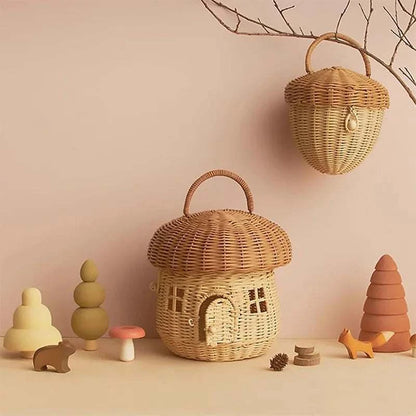 Panier champignon tressé en rotin