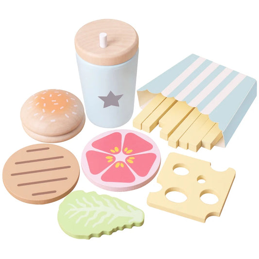 Set de Burger en Bois – Fast Food Jouet d’Imitation
