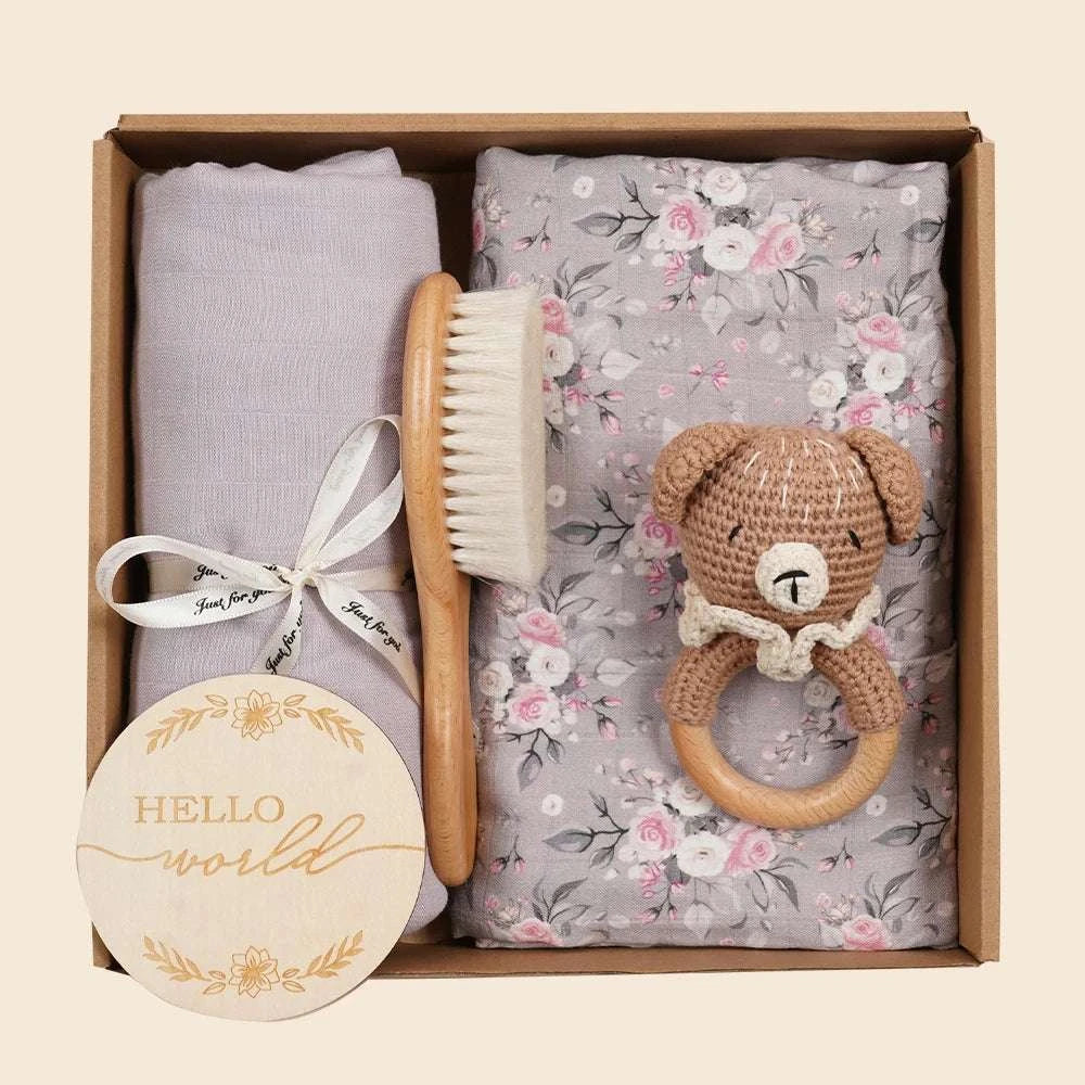 Cadeau de naissance - Coffret Hochet ours - 5 pièces