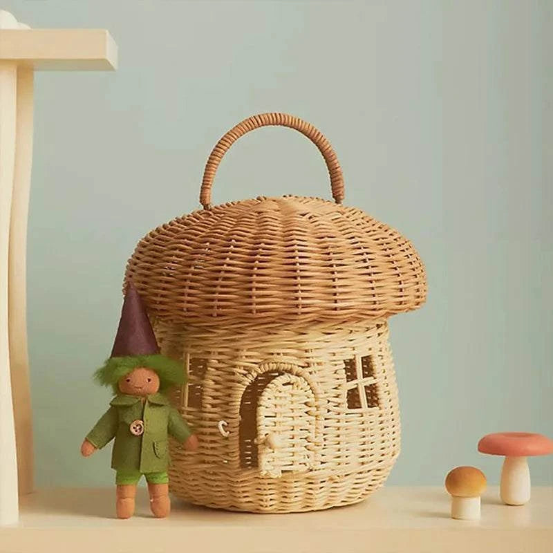 Panier champignon tressé en rotin