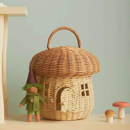 Panier champignon tressé en rotin