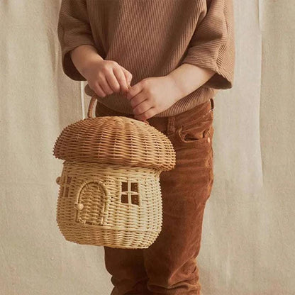 Panier champignon tressé en rotin