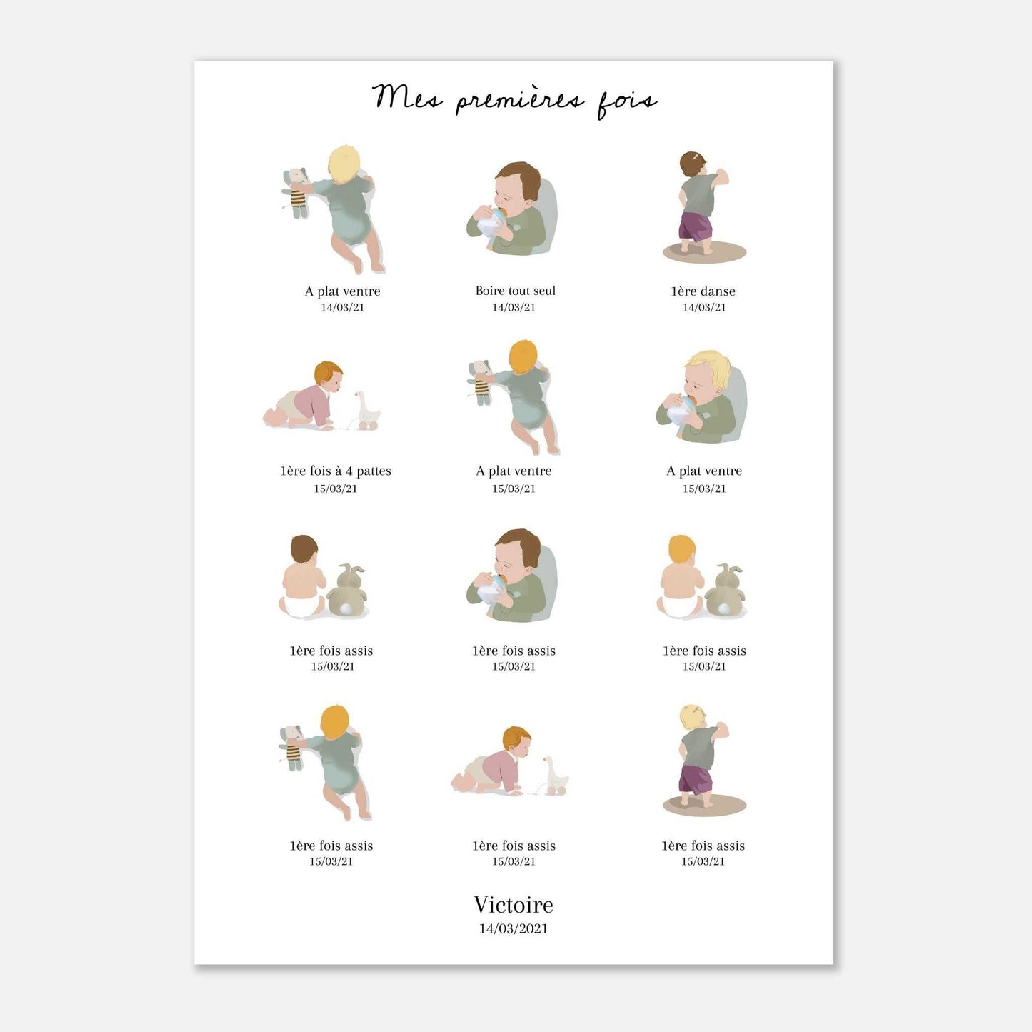 Affiche illustrations Mes premieres fois de bebe