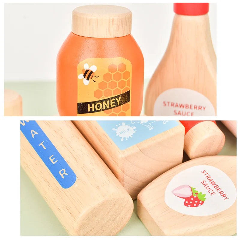 Set de Bouteilles et Condiments en Bois Jouet d Imitation