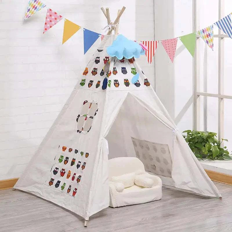 Tente tipi - Blanc et animaux